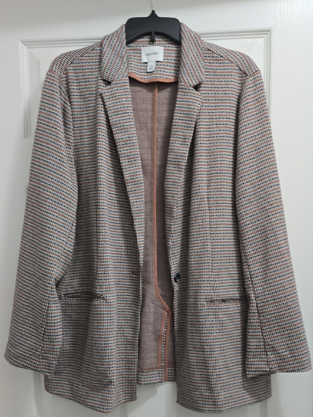 Nine West Checked Open Blazer Jacket in Brown / Beige Multi Size XXL